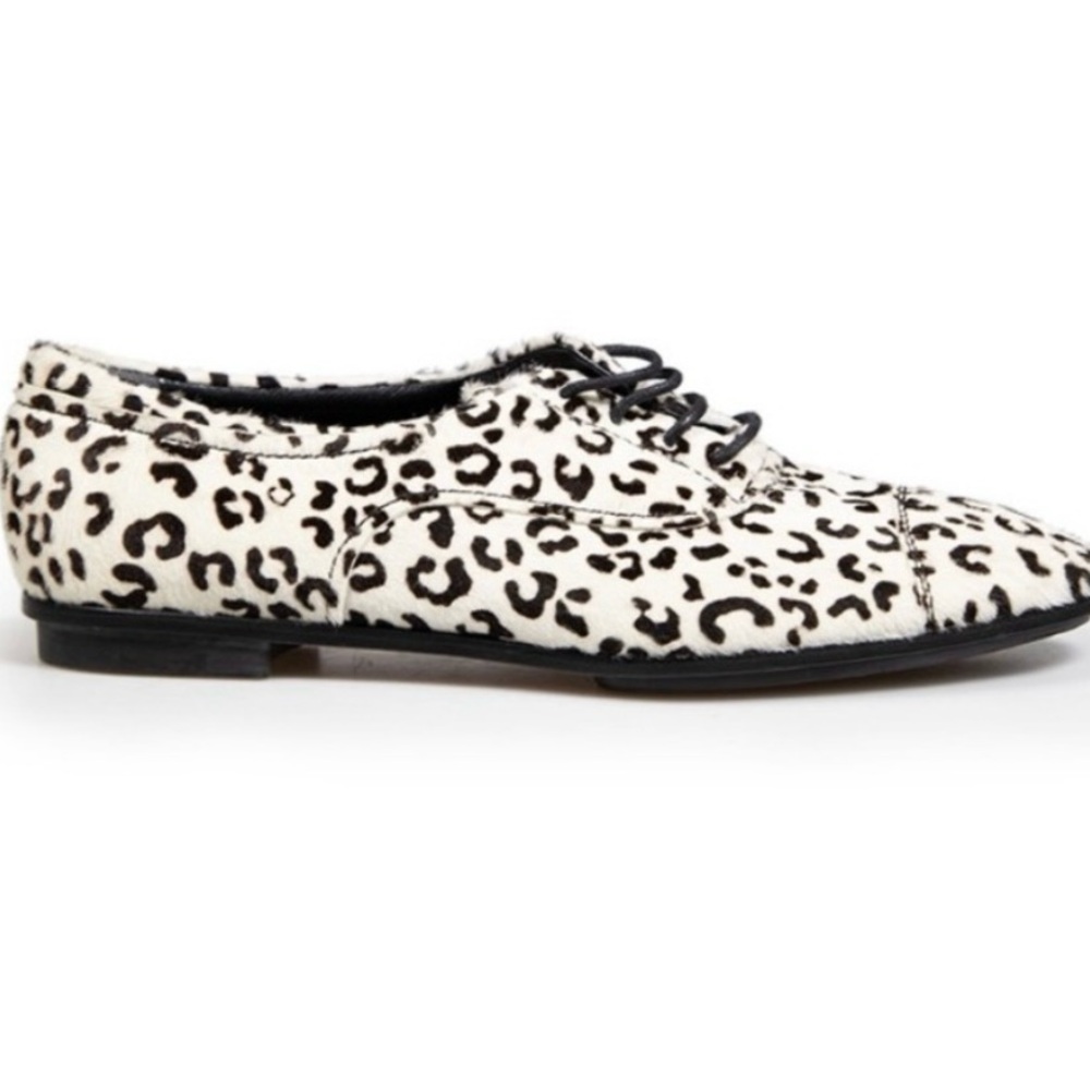 Tod's Ponyhair Leopard Print Brogues LeatherOxford White & Black Shoes IT 38